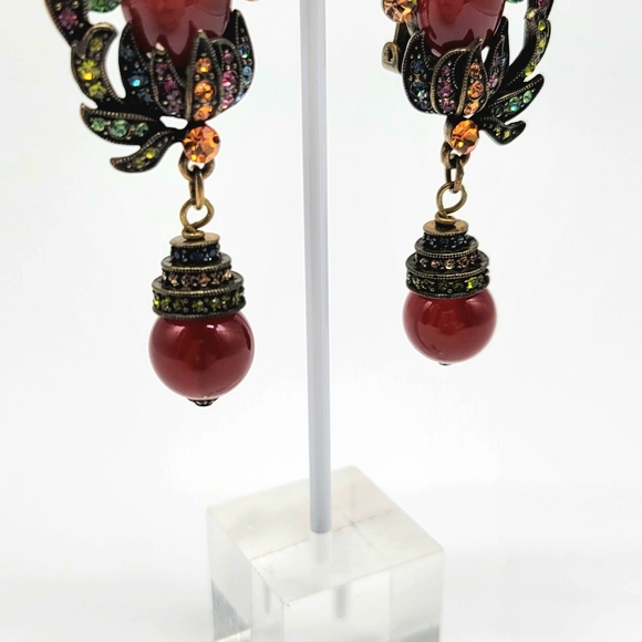 Heidi Daus Carnelian and Multicolor Swarovski Crystal Clip on Dangle Earrings - Picture 5 of 11